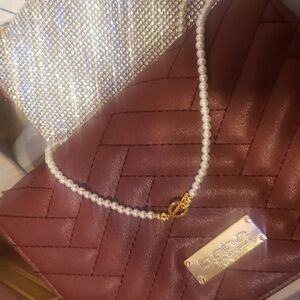 Pearl Necklace Round White Pearl Choker Dainty Toggle Clasp 16",  summer…